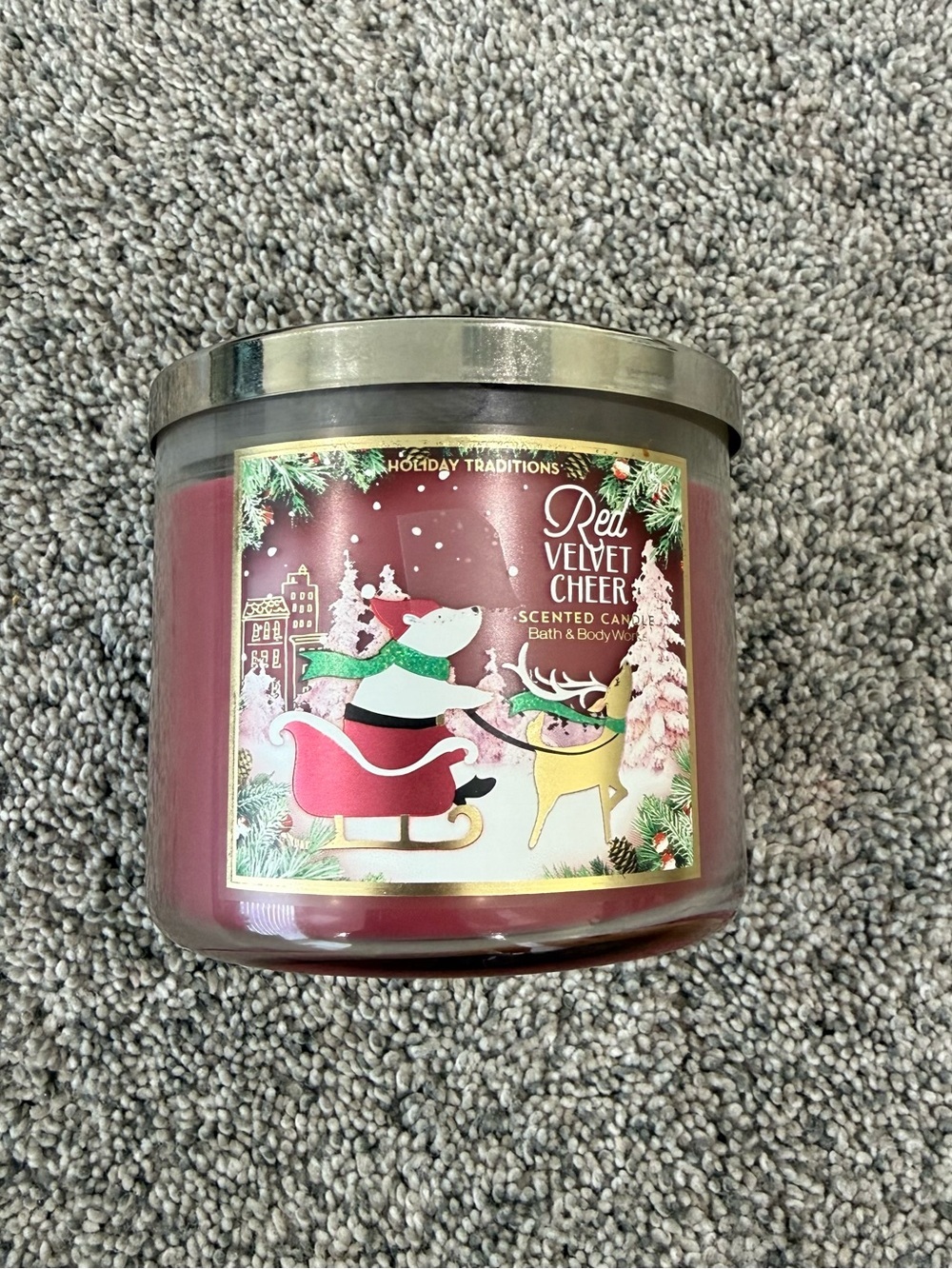 Bath and Body Works Red Velvet Cheer 3 Wick Scented Candle Christmas Holiday